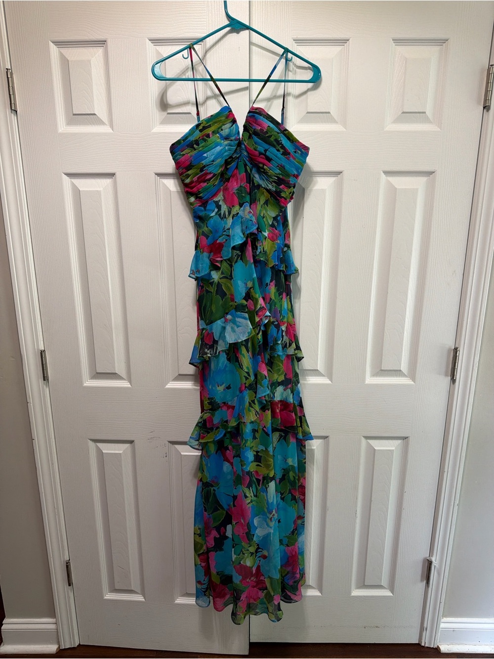 Xscape Blue Multi Floral Ruffle Tier Maxi Dress - Picture 4 of 4